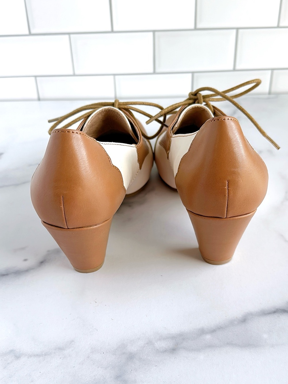 chelsea crew Two-Tone Lace-Up Heels in Cream and Tan - Picture 5 of 6